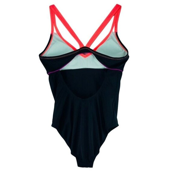 NIKE Swimsuit One Piece Racer Back Black Deep V-Neck Women's Size 12 - Picture 6 of 7